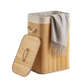 ตะกร้าผ้าไม้ไผ่ทรงเหลี่ยม มีฝาปิด สไตล์ญี่ปุ่น มินิมอล มูจิ Bamboo Basket