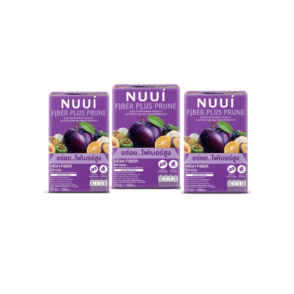 NUUI FIBERRY PRUNE หนุย ไฟเบอร์รี่ พรุน ช่วยกระตุ้นการขับถ่าย3*10/6*10 (1 กล่อง มี10 ซอง) ใยอาหารสูง