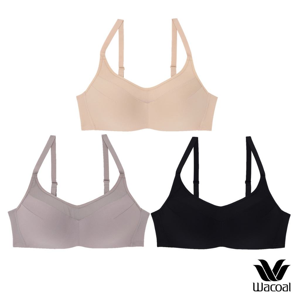Wacoal Surprise Wireless Bra เสื้อชั้นในไร้โครง ตกแต่งตาข่าย เซท 3 ชิ้น รุ่น WB9V08 คละสี ดำ-เทา-เนื้อ