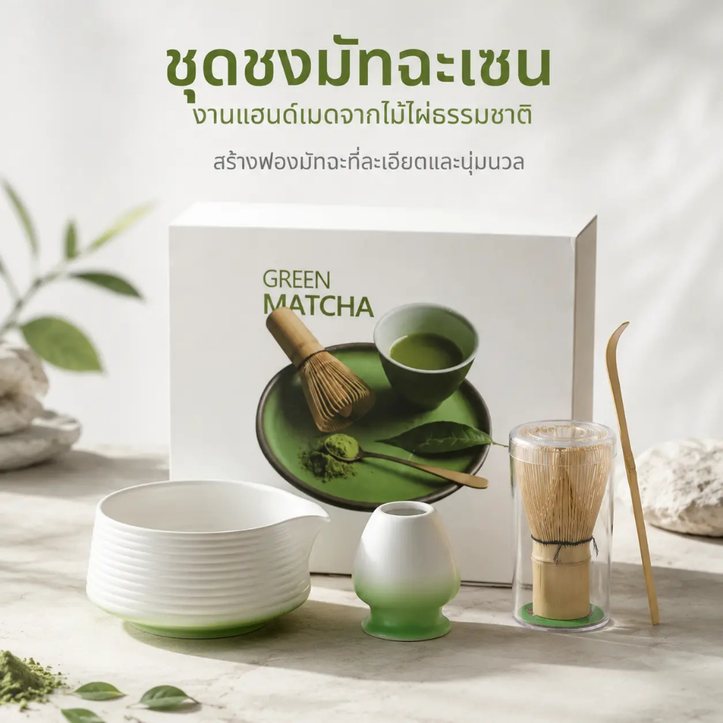 【ชุดชงชาเขียวมัทฉะ 5 ชิ้น】 ชุดของขวัญชาเขียวมัทฉะแบบญี่ปุ่นดั้งเดิม ชุดอุปกรณ์ชงชา ช้อนตีชาไม้ไผ่ ชุดถ้วยชาเซรามิกแบบญี่