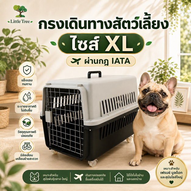 LittleTree กล่องเดินทางสัตว์เลี้ยง XL เบอร์ 3 47x63x47 ซม. คละสี มีล้อ หูหิ้ว แผ่นรองพื้น และชามอาหาร