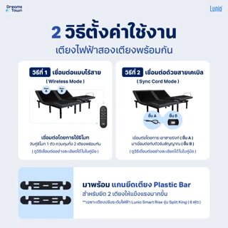 [เซ็ตสุดคุ้ม] Lunio Gen4+Lunio Smart Rise เตียงนอนปรับระดับไฟฟ้า มาพร้อมกับที่นอนยางพารา ช่วยรองรับสรีระและลดการสั่นไหว
