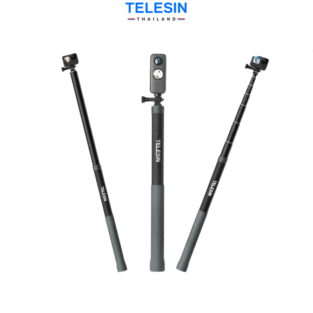 TELESIN New Design 3m Carbon Fiber Selfie Stick for GOPRO,DJI Osmo360/DJI Action 6/5Pro/4/3,Insta360