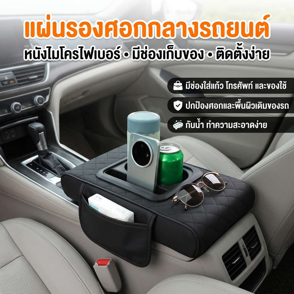 เบาะที่เท้าแขนรถคอนโซลกลางพร้อมถ้วยผู้ถือกล่องกระดาษทิชชูรถอุปกรณ์เสริมภายใน