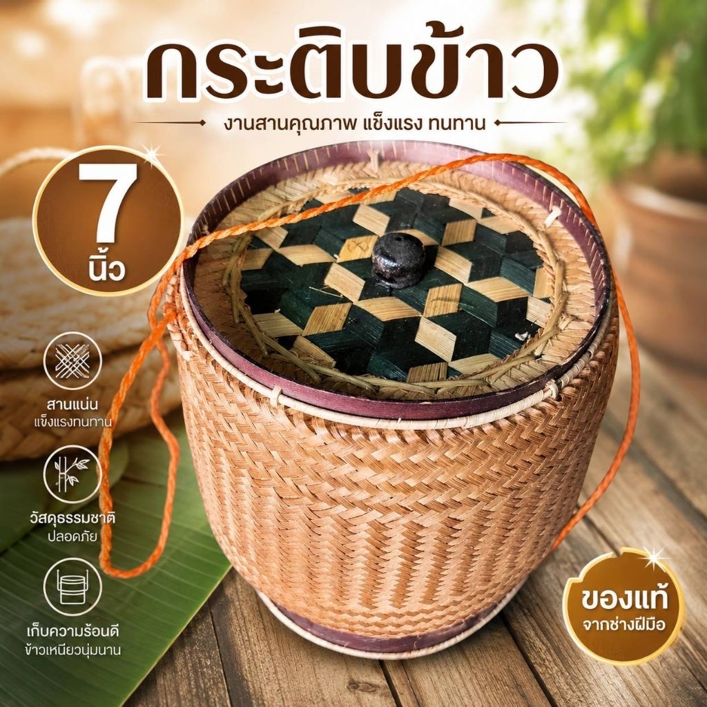กระติ๊บข้าวเหนียว ติบข้าว กล่องใส่ข้าวเหนียว กระติ๊บ7นิ้ว  ไม้ไผ่สาน ติบข้าวใหญ่ กระติบข้าวเหนียวไม่ไผ่สาน ใส่ข้าวเหนียว
