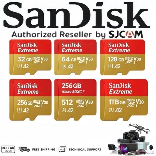 SanDisk Extreme micro SD16GB/32GB/64GB/128GB/256GB/512GB/1TBความเร็ว อ่าน 100MB/s เขียน 60MB/s (SDSQXAF-032G-GN6MN)