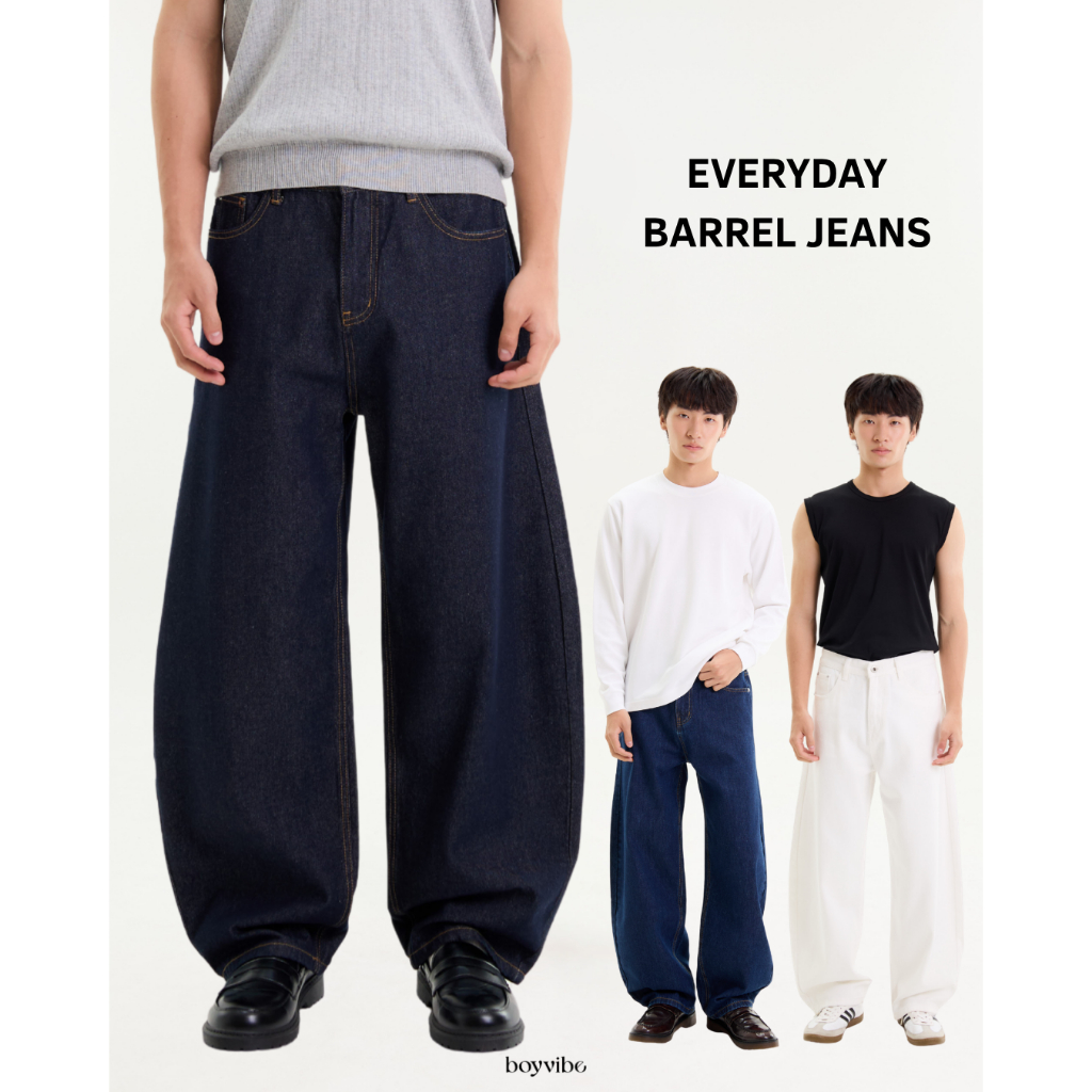 BOYVIBE กางเกงยีนส์ทรงบาร์เรล EVERYDAY Barrel Jeans [Unisex] มี 3 สี
