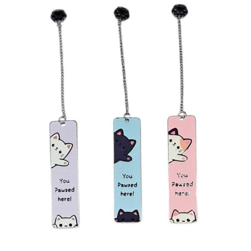 ที่คั่นหนังสือสแตนเลสลายแมวน้อย พร้อมจี้อุ้งเท้า รุ่น You Pawsed Here