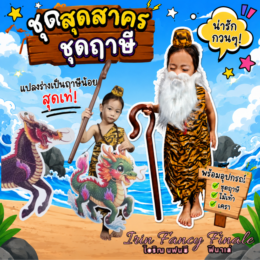 ชุดสุดสาคร (ราคาชุดไม่รวมสร้อย) สร้อยประคำ ไม้เท้า ม้านิลมังกร ชุดวันสุนทรภู่ ชุดแฟนซี