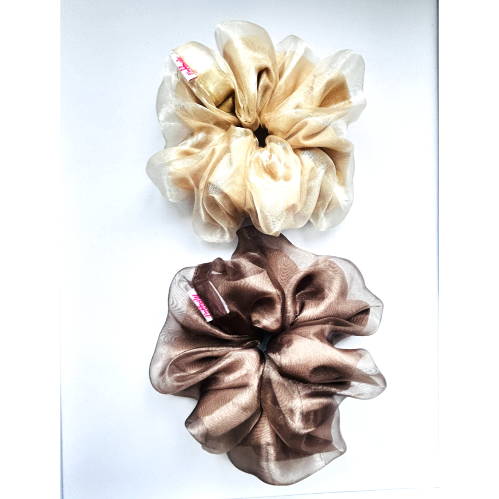 ยางรัดผมขนาดใหญ่ XL ผ้าสองชั้นสี Brown Tone นุ่มนวลเล่นแสงสวยมาก ทนทานไม่ดึงหนังศรีษะไม่กินผม