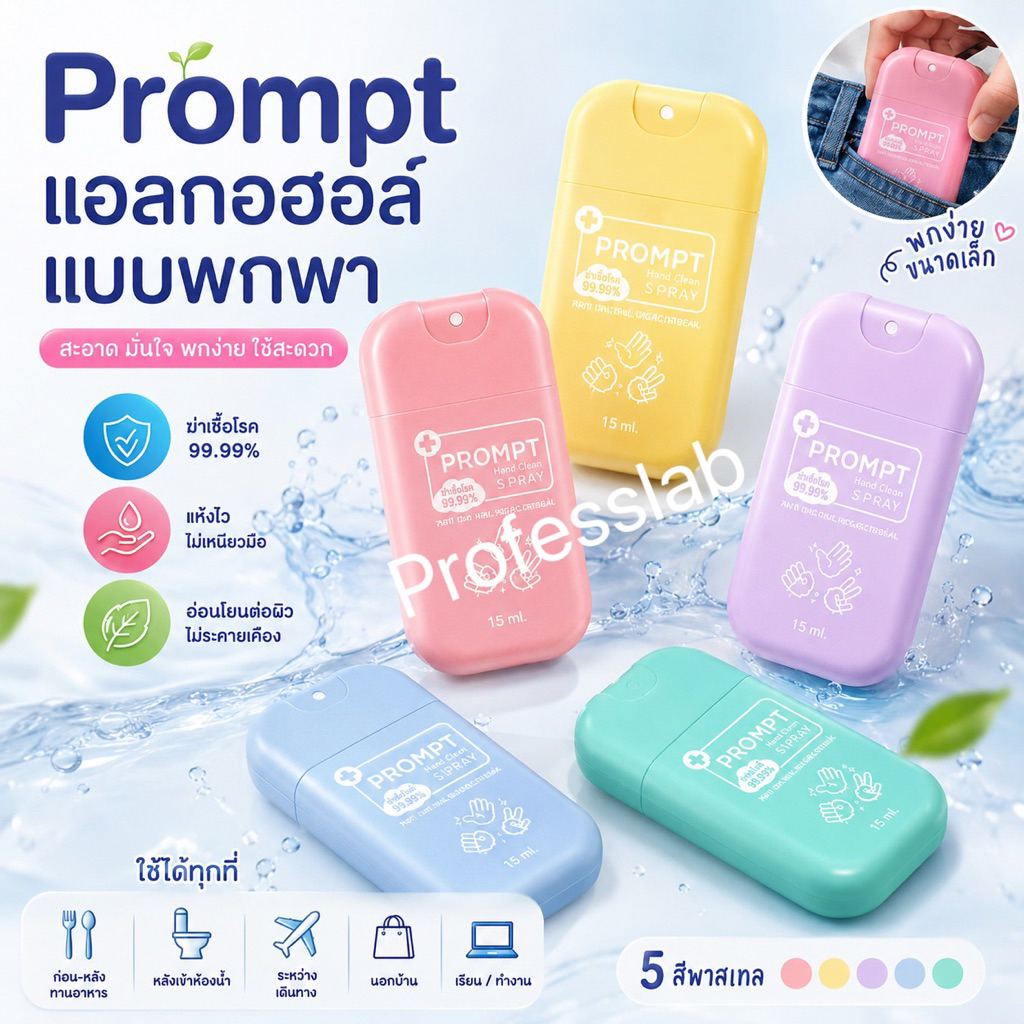 พิ้งค์ แฮนด์ คลีนซิ่ง แอลกอฮอล์ PASTEL Collection Prompt Alcohol Hand Spray 30ml Food grade แบบ พกพา