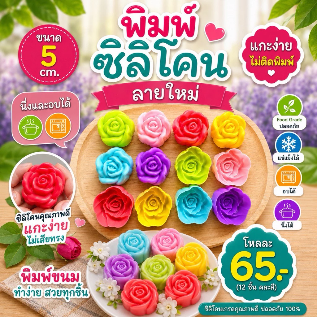 พิมพ์ซิลิโคน พิมพ์วุ้น พิมพ์ขนม ขนาด 5 cm.