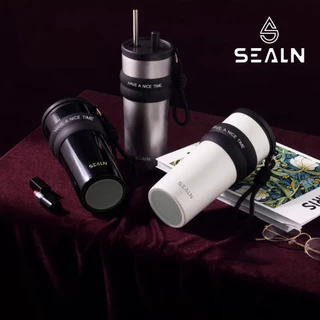SEALN(710ml/24oz)แก้วเก็บความเย็นสแตนเลส เก็บความร้อนและเย็นได้ เคลือบเซรามิกภายใน มาพร้อมหูจับและหลอดดูดน้ำ