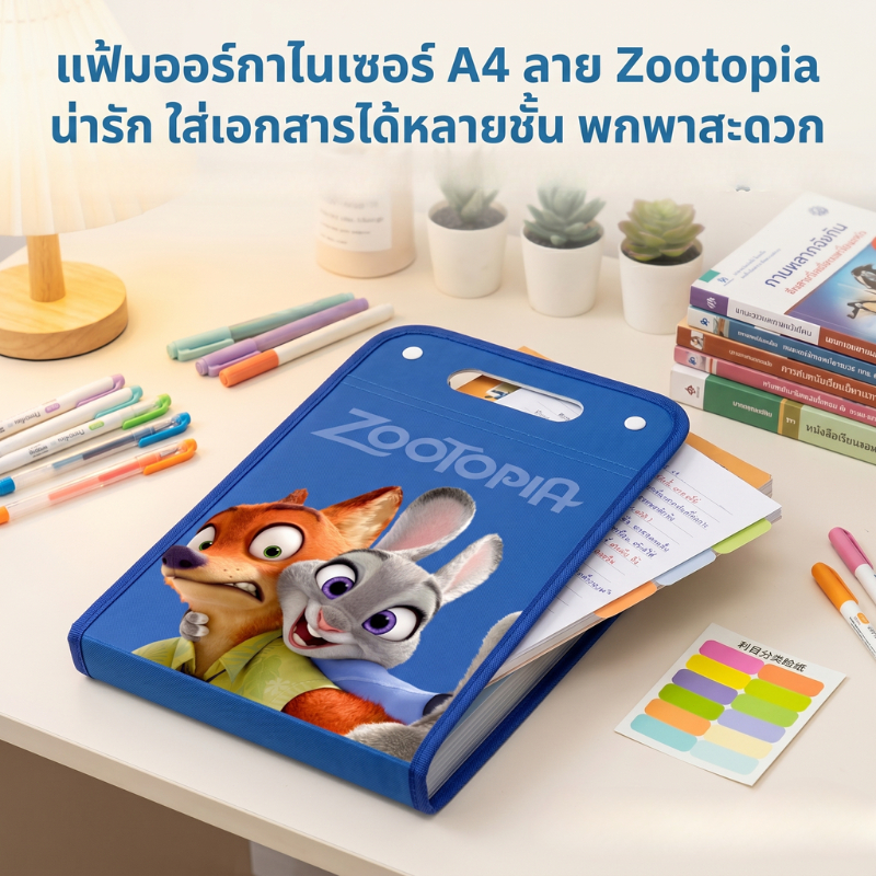 กระเป๋าใส่เอกสารขนาดA4 มี13ช่องจุของได้เยอะ กันน้ำลายการ์ตูน เหมาะเก็บเอกสารใช้งานของนักเรียน