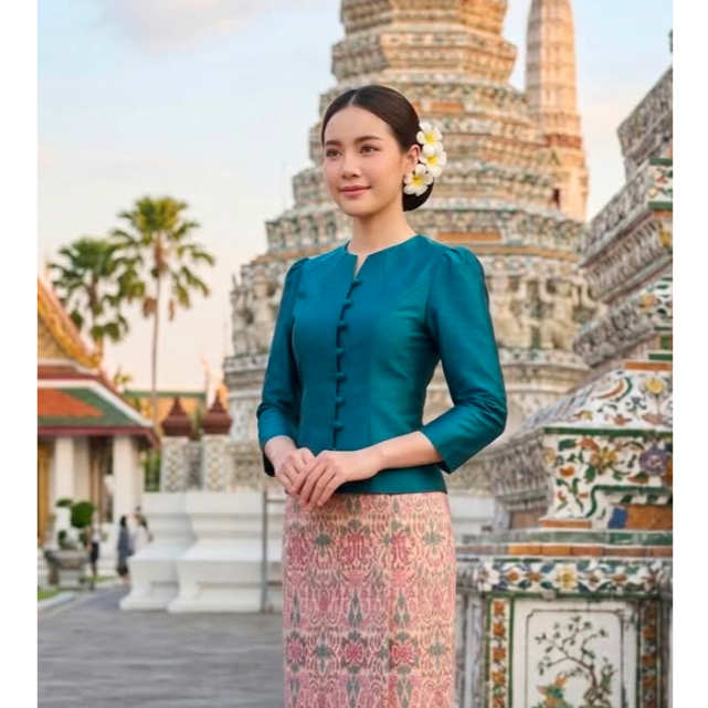 เสื้อไหมสี่เส้นคอไลลาแขนห้าส่วน (ท05)