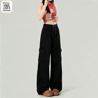 S-5XL Cargo Jeans Women High Waist กางเกงยีนส์กระเป๋าเยอะ ใส่สบาย ผู้หญิง กางเกงเดนิมหญ้า ใส่ได้ทุกโอกาส