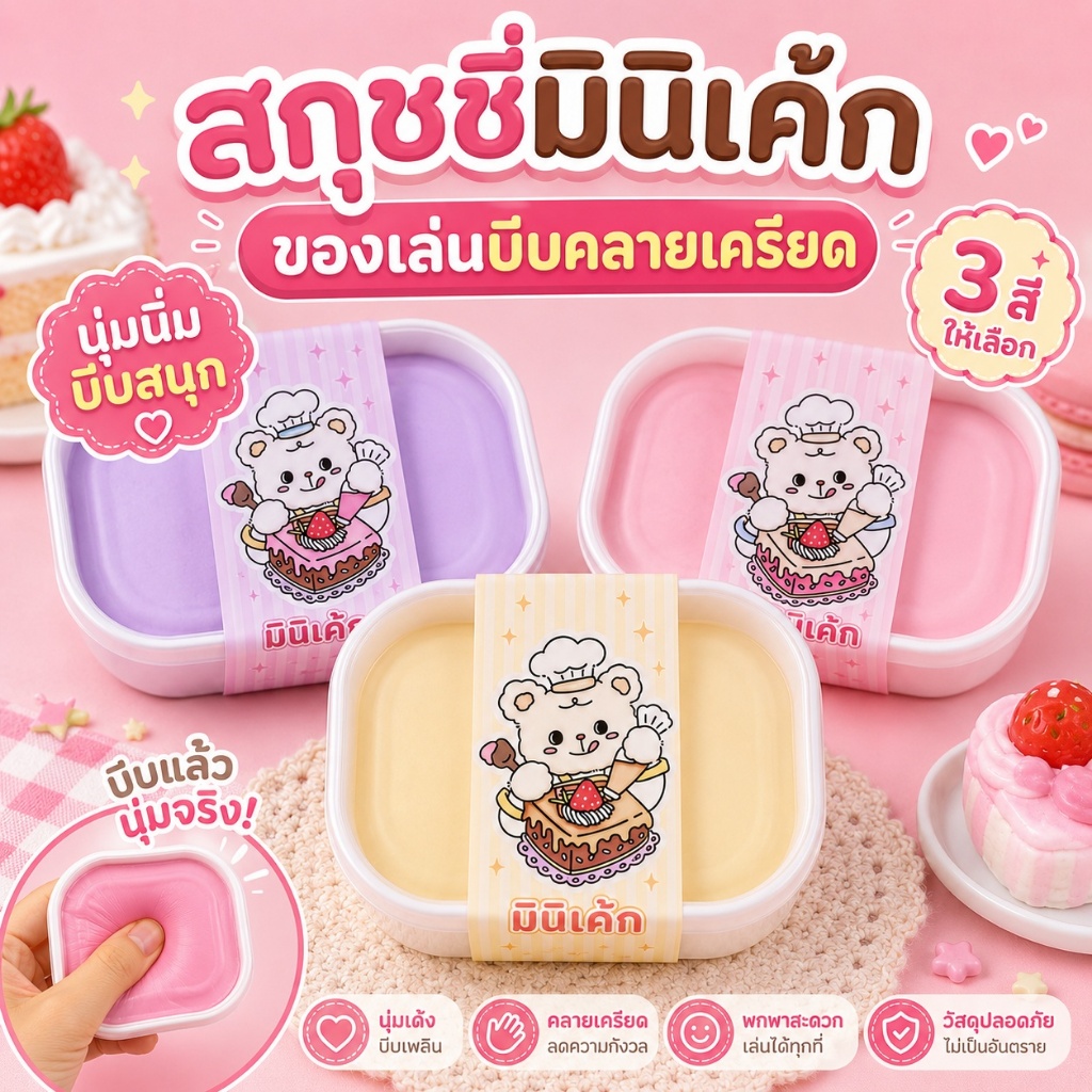 สกุชชี่ ไอติมมูส ขนมปังหนึบ ของเล่นบีบ คลายเครียด นุ่มเด้ง คืนรูปช้า ของเล่นสัมผัส พกพาง่าย squishy