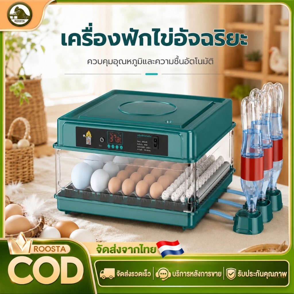 เครื่องฟักไข่อัตโนมัติ เครื่องฟักไข่อัจฉริยะ ควบคุมอุณหภูมิและความชื้นอัตโนมัติ พลิกไข่อัตโนมัติ ใช้ได้กับไข่ไก่ ไข่เป็ด