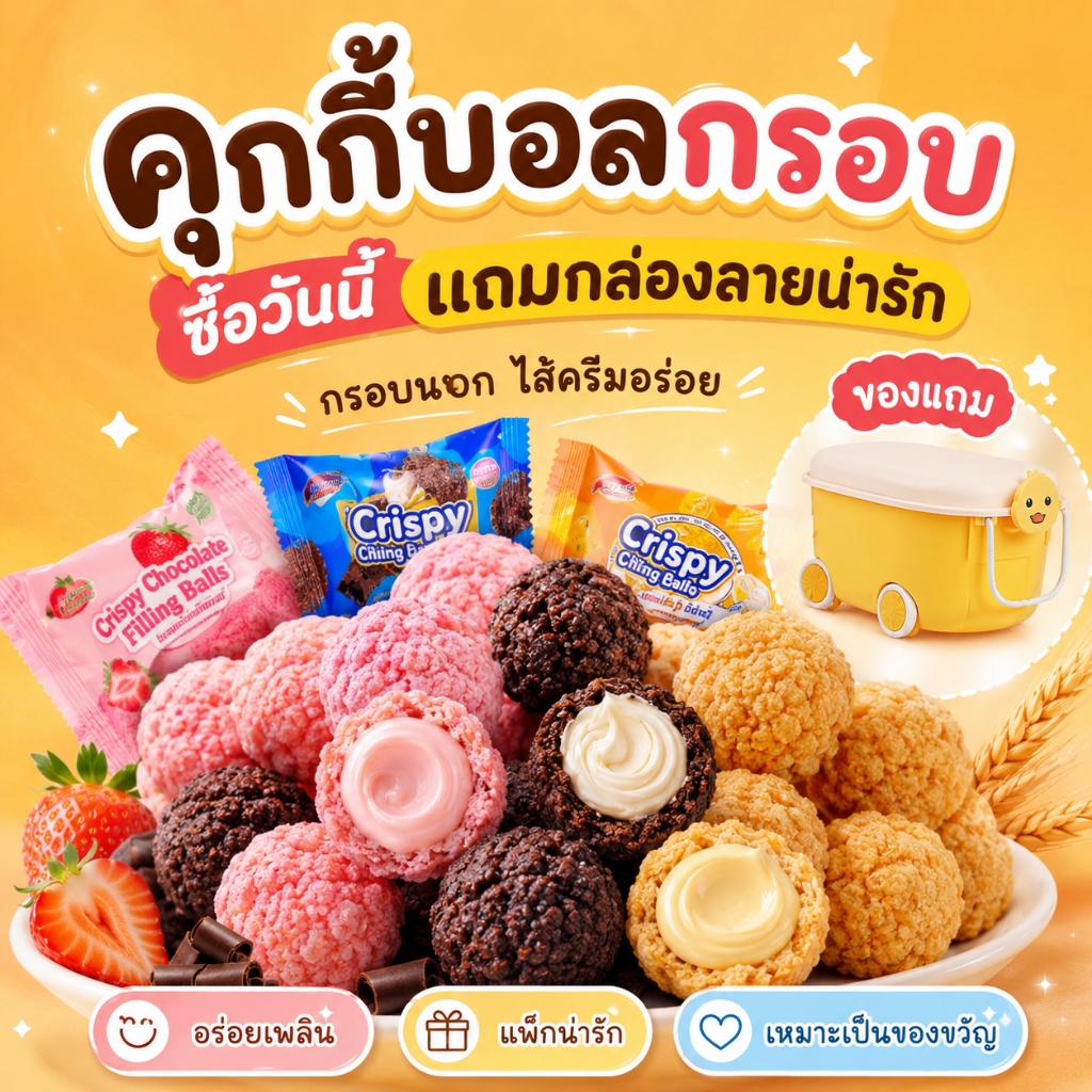 คุกกี้บอลกรอบพร้อมกล่องน่ารักๆมีให้เลือก2ขนาด