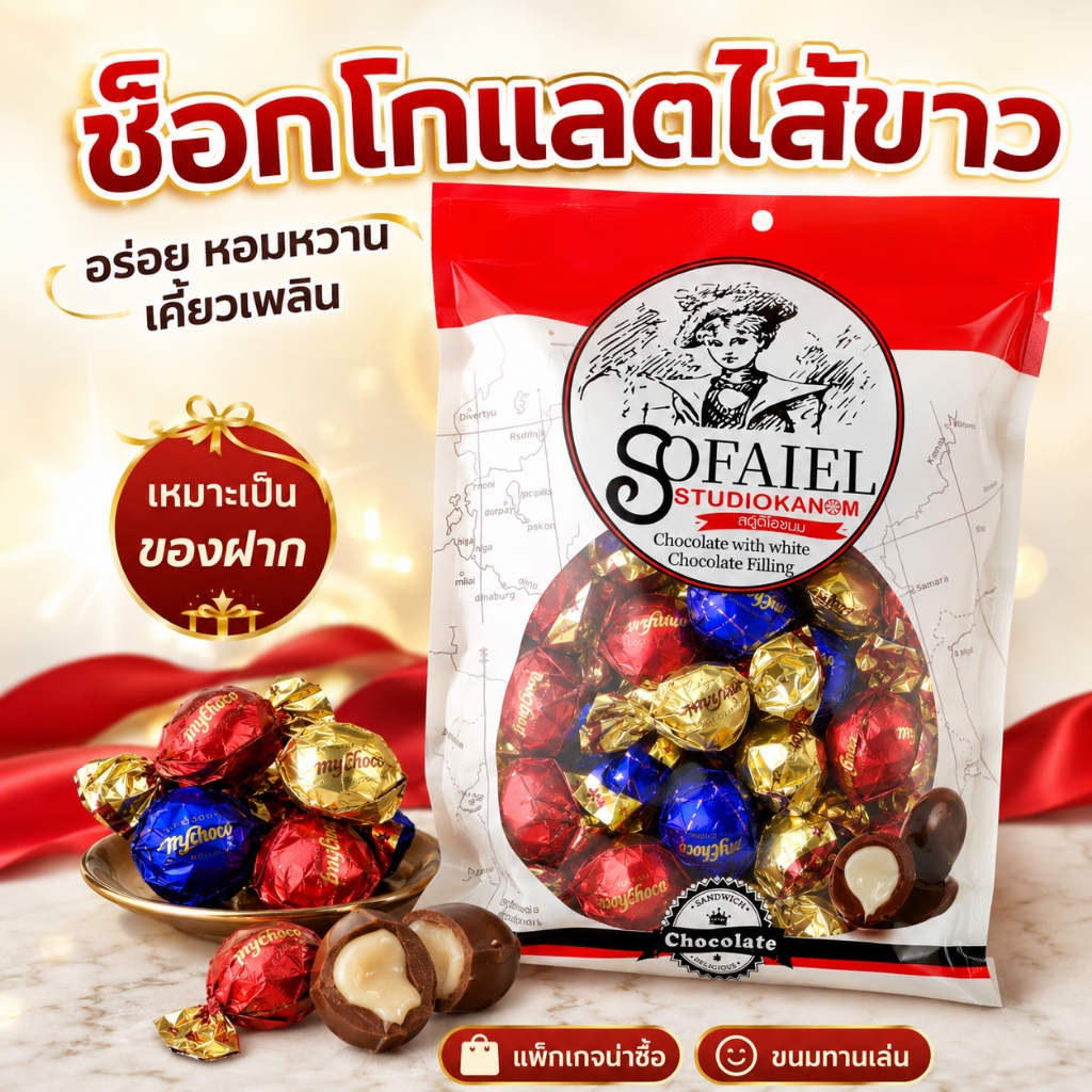 Sofaiel ช็อกโกแลตสอดไส้ไวท์ช็อก ขนาด 250 กรัม เข้มข้น หอม หวานละมุน  มี ฮาลาล