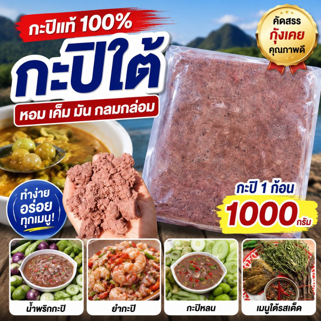 กะปิ 1กิโลกรัม กะปิระนอง กะปิระนองแท้ กะปิระนองแท้100% กะปิน้ำพริก กะปิแกง กะปิผัดหมู กะปิพริกแกง กะปิใตปลา กะปิไต