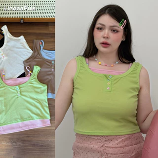 LindaaPlus--𝐋𝐨𝐥𝐥𝐢𝐩𝐨𝐩 🫧 เสื้อกล้าม+ สายเดี่ยวแต่งลูกปัดสาวอวบอ้วน งาน 2 ชิ้นแยกได้ สีสันสดใส ผ้าร่อง เนื้อนิ่ม ใส่สบาย
