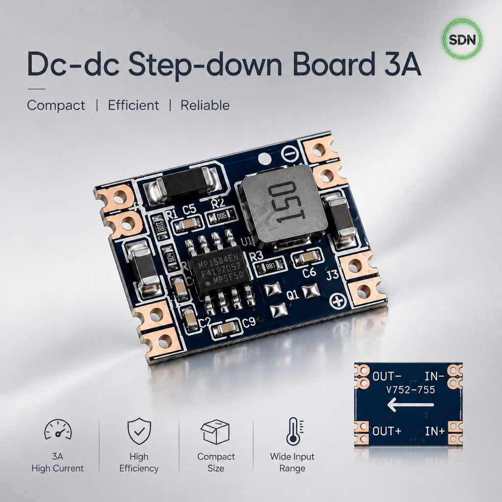 บอร์ดลดแรงดัน DC-DC Step Down 3A รุ่นจิ๋ว เลือกเอาต์พุต 3V 5V 9V 12V สำหรับงาน DIY อิเล็กทรอนิกส์
