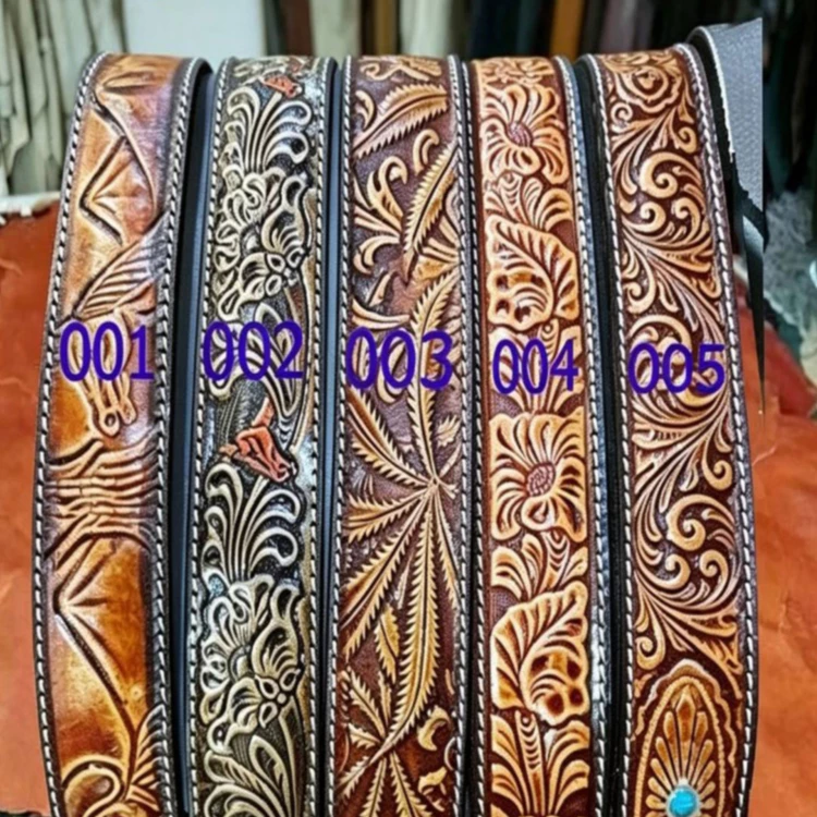 เข็มขัดหนังวัวแท้งานตอกCow leatherแฮปวี่20ลาย มังกร อินเดียแดง กัญชา ลายไทย ม้าคล้อย เปลี่ยนหัวได้ งานหนังแท้ 100