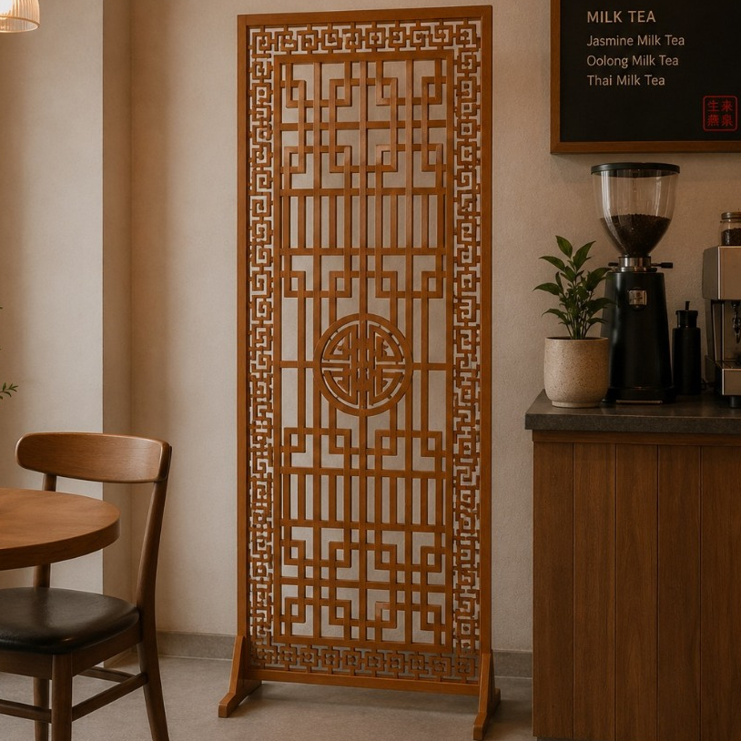 ฉากกั้นไม้MDF ลายไม้เชอร์รี่ ลายฉลุ 60x120Cm 60x160cm.หนา10มิล