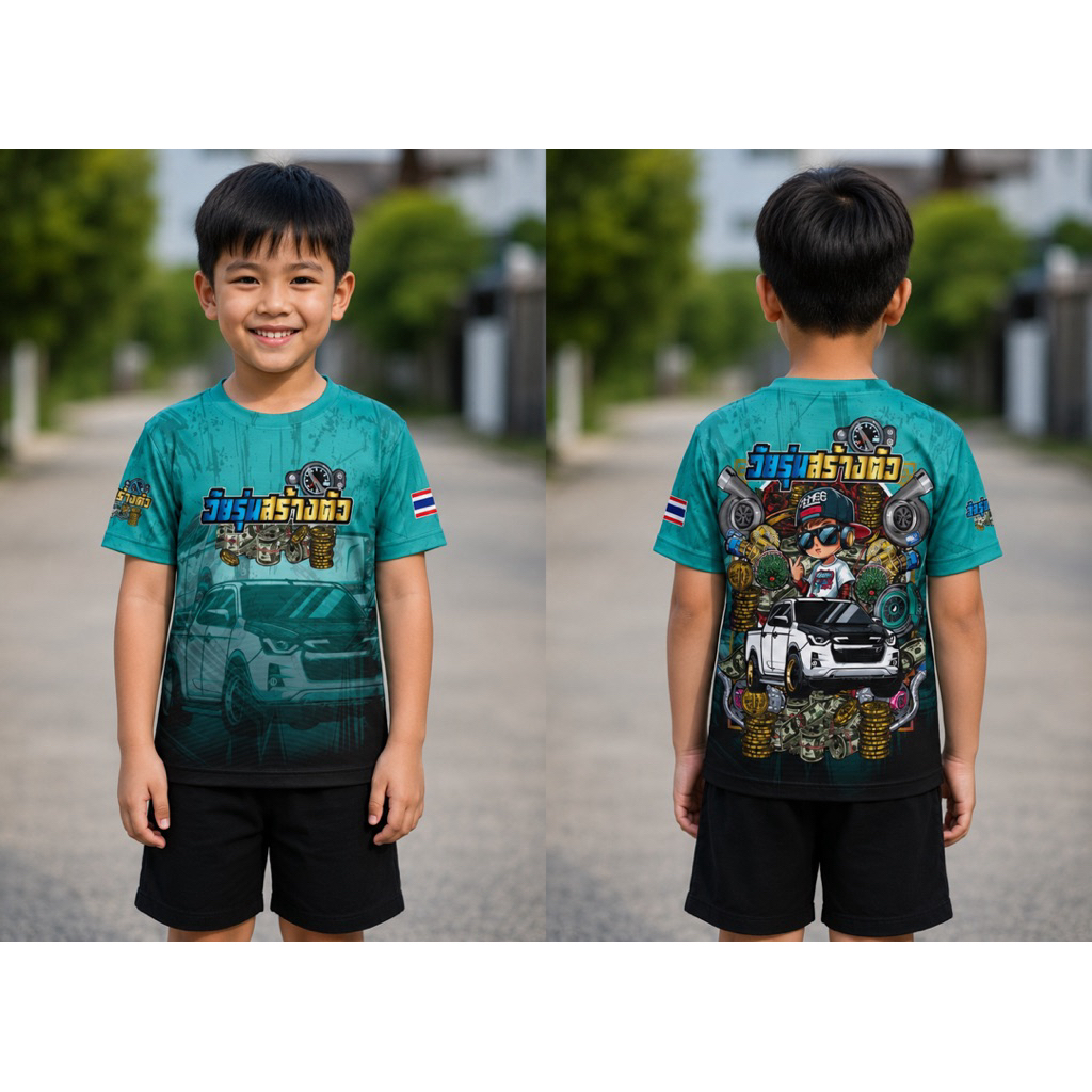 ✨เสื้อยืดกีฬาเด็กแขนสั้น ✨ วัยรุ่นสร้างตัว & วัยรุ่นทำกิน ผ้าไมโครสปอร์ต