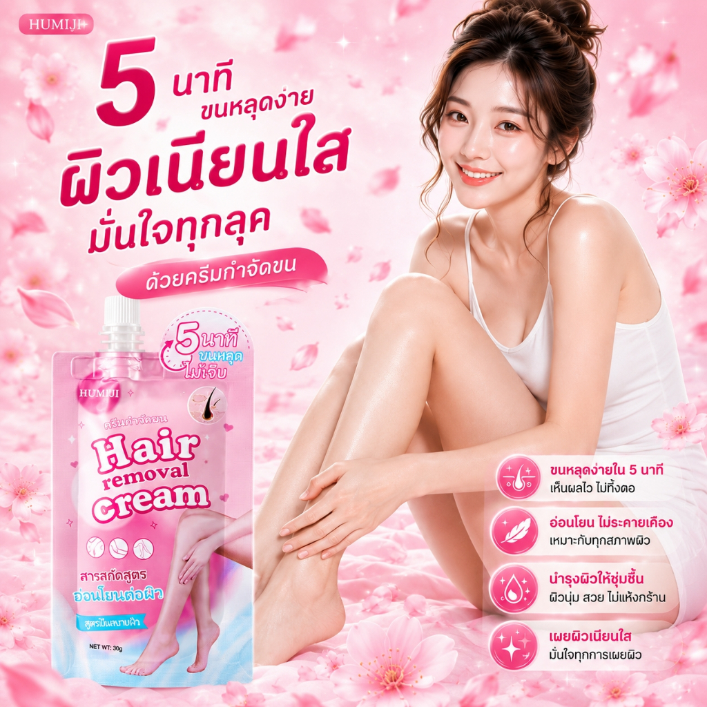 ครีมกำจัดขน ครีมกำจัดขนสูตรอ่อนโยน ครีมกำจัดขนพกพาสะดวก กำจัดขนใน 5 นาที ไม่ระคายเคืองผิว การกำจัดขน แว็กซ์หอม