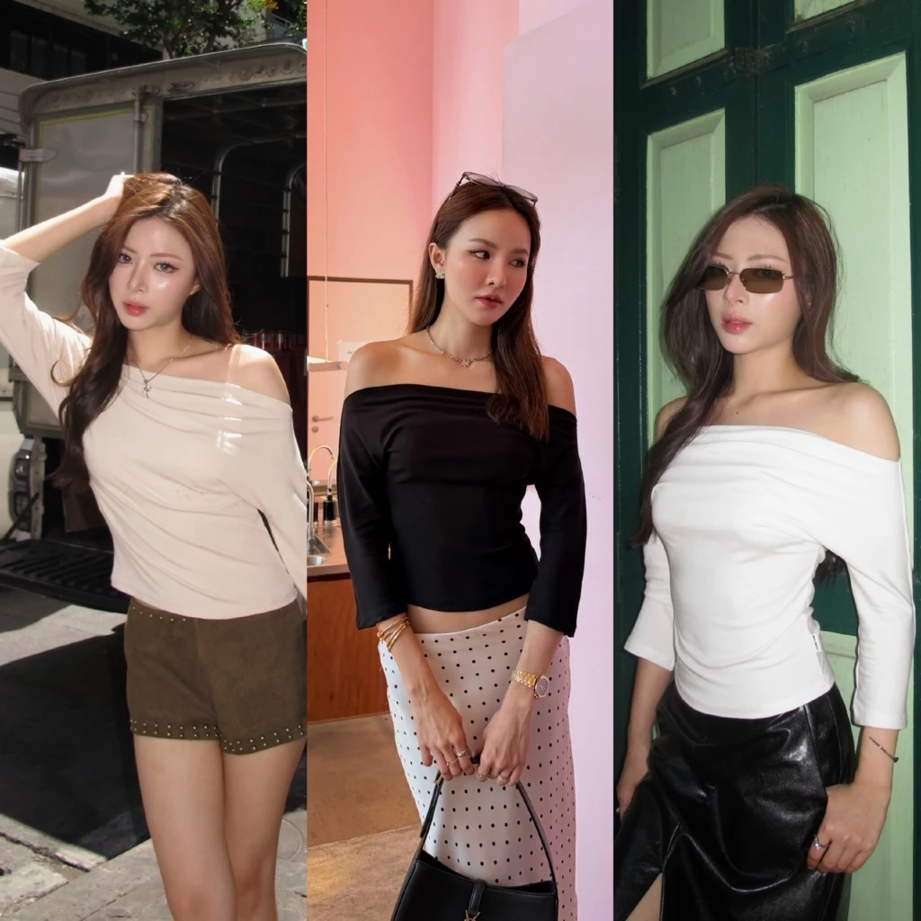 MALIMAYS - Bessette Quarter Top เสื้อคอปาด แขนสามส่วน