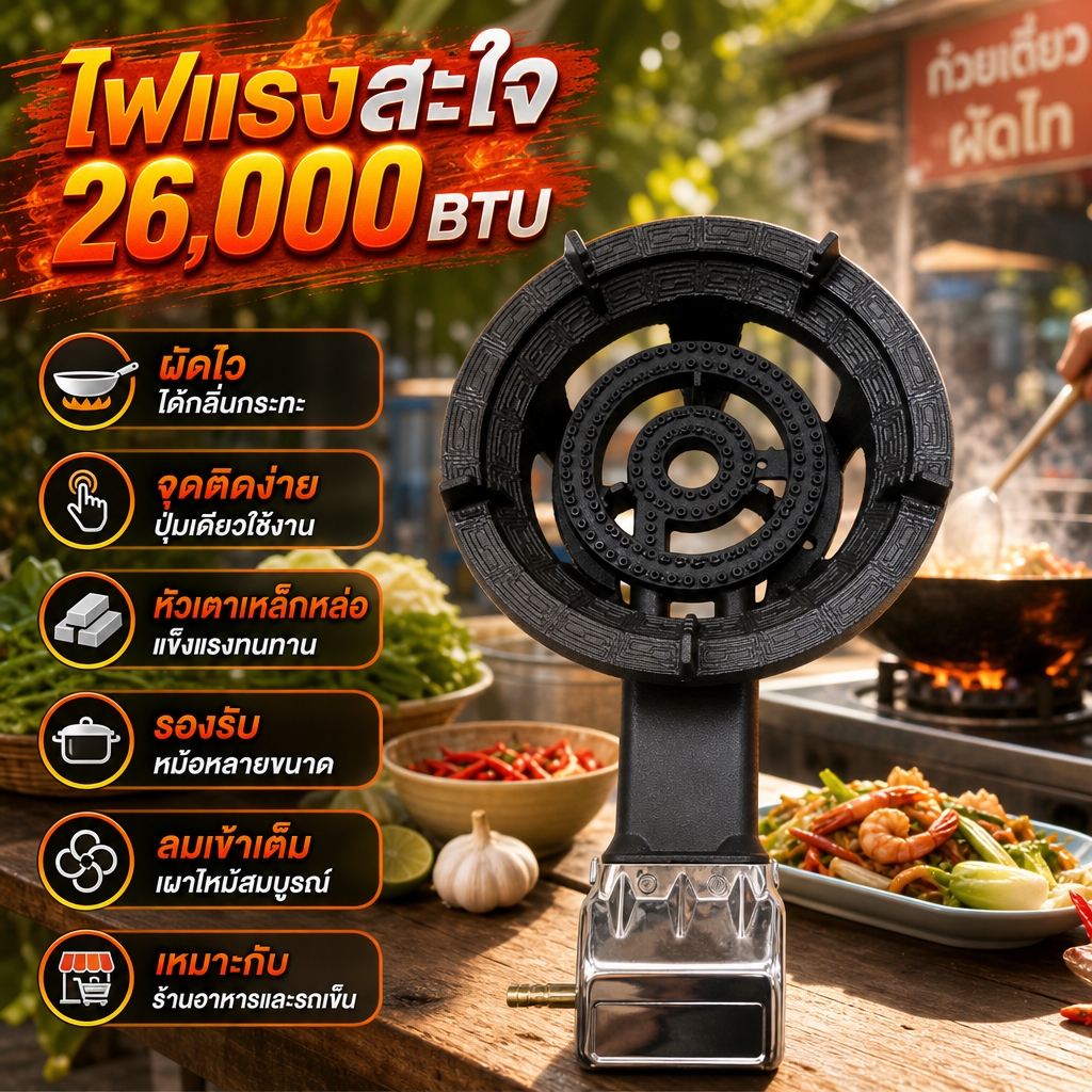 【BMART】Gas Ramper Hob เหล็กหล่อหัวเตาเดี่ยวแบบตั้งโต๊ะพร้อมไฟอิเล็กทรอนิกส์ เหมาะสำหรับตั้งแผงลอยเชิงพาณิชย์ผัดที่บ้าน