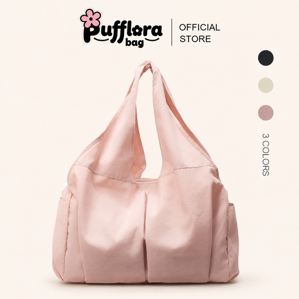 Pufflora กระเป๋าสะพาย กระเป๋าผ้า กระเป๋าทรงถุง รุ่น Minimalist Bag ใบใหญ่ ใส่ของได้เยอะ มีช่องจัดระเบียบ  น้ำหนักเบา