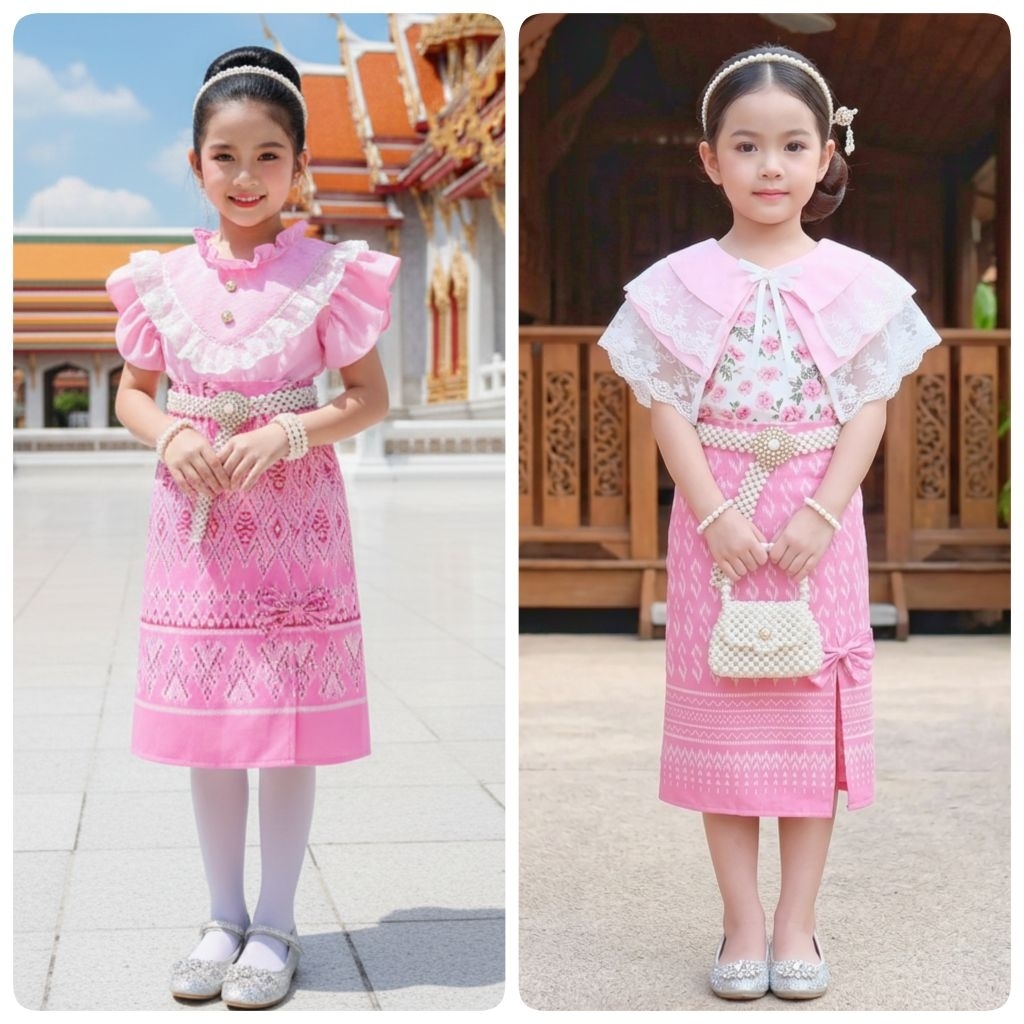 ชุดไทยเด็ก รุ่นชุดไทยประยุกต์เด็กผู้หญิง+ผ้าถุง