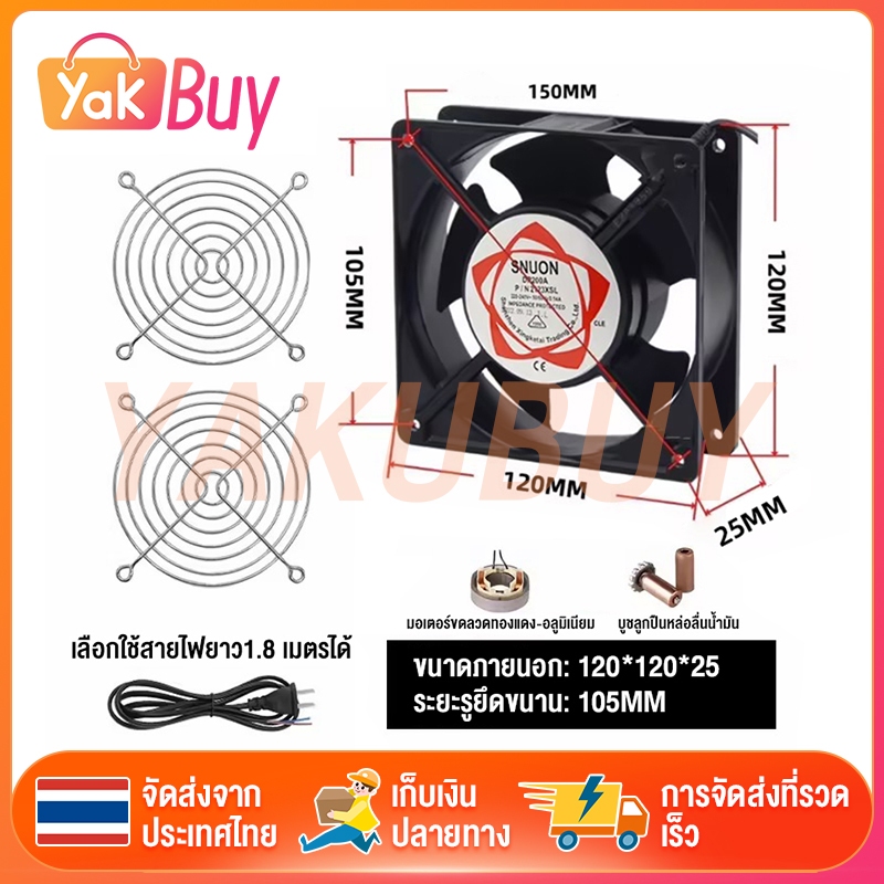 พัดลมระบายความร้อน มี.ตะแกรง พัดลมตู้RACK ตัวลมAC 12Cm 220-240V SUNOMปลั่กเสียบไฟบ้าน สิ่งค้าใช้งานดี