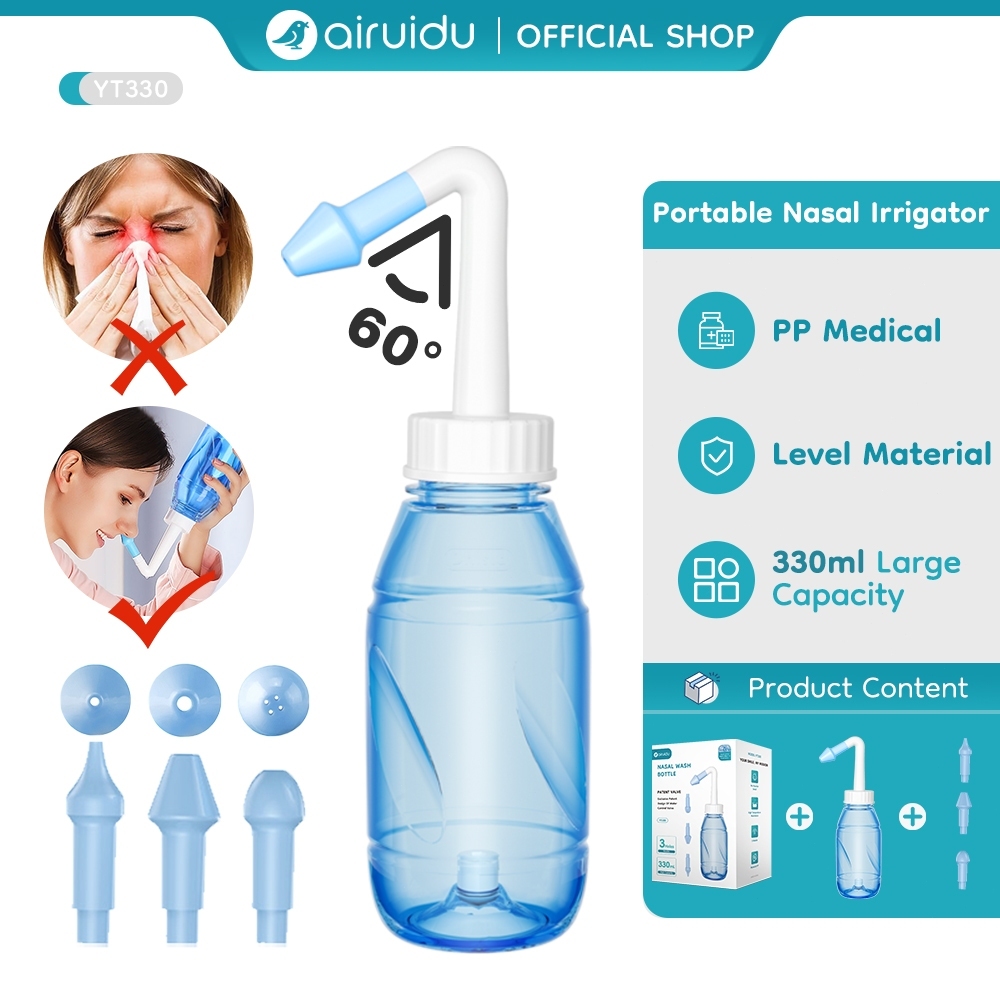Airuidu YT330 ขวดล้างจมูก ทำความสะอาดจมูก 330ml Neti หม้อล้างจมูกผู้ใหญ่เด็กล้างจมูกระบบไซนัส ผงเกลือสำหรับล้างจมูก
