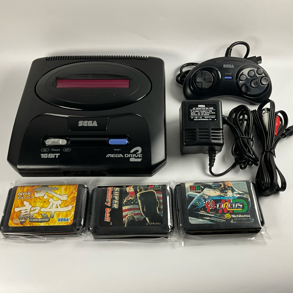 🇯🇵 SEGA Mega Drive 2 เครื่องเกมแท้ญี่ปุ่น พร้อมจอย 6 ปุ่ม อะแดปเตอร์แท้ สาย AV และตลับเกม 3 เกม Retr