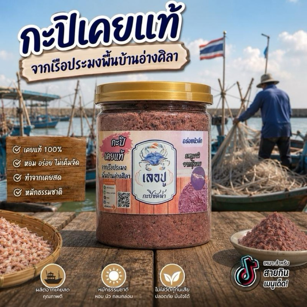 เลอปู กระปิอ่างศิลาเคยแท้ เกรดพรีเมียม เคยแท้ 100 % เนื้อเนียนละเอียด สีสวยธรรมชาติไม่ผสมแป้ง (ขนาด500กรัม)