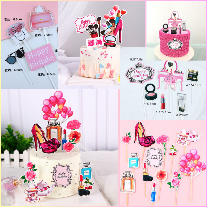ป้ายปักเค้ก ชุดเครื่องสำอาง // 🛒สินค้าพร้อมส่งนะคะ🛒