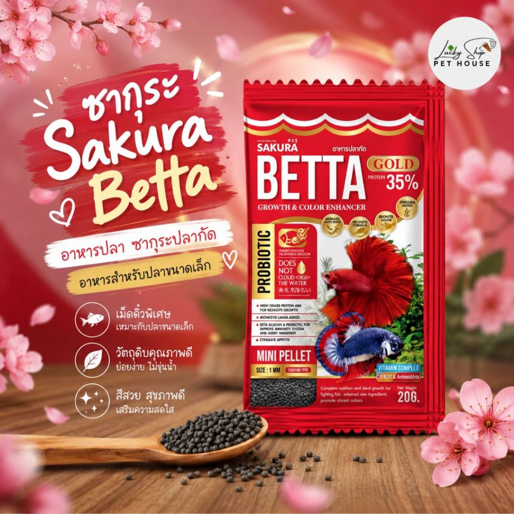 ซากุระ Sakura Betta อาหารปลา ซากุระปลากัด อาหารสำหรับปลาขนาดเล็ก ราคาถูก Shopee Lazada