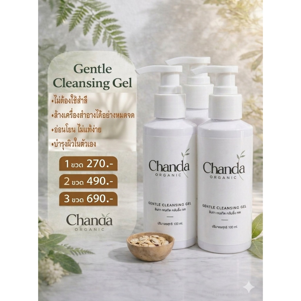 Chanda Gentle Cleansing Gel เจลทำความสะอาดผิวหน้า ขนาด 100 ml จำนวน 3 ขวด (Pack 3)