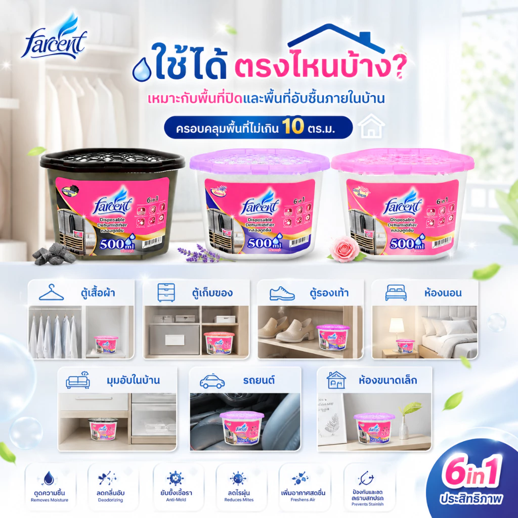 [3 กล่อง] ฟาร์เซ็นท์ กล่องดูดความชื้น 500 มล. - [3 Boxs] Farcent Dehumidifier 500 ml thumbnail 4