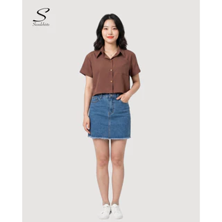 S23: เสื้อเชิ้ตแขนสั้น ทรงครอปผู้หญิง Baby tee สีพื้น สไตล์เกาหลี ผ้าใส่สบายไม่ร้อน