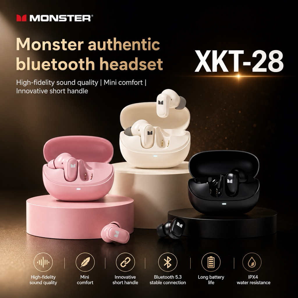 🔥พร้อมส่ง🔥Monster XKT28 BT 5.4 หูฟังบลูทูธ หูฟังไร้สาย ฟังเพลงเบสแน่น