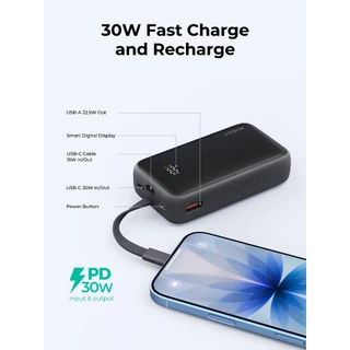 [CCC] AUKEY PB-Y61 พาวเวอร์แบงค์ Spark Sling Neo 10000mAh 30W Power Bank with Built-in USB-C Cable