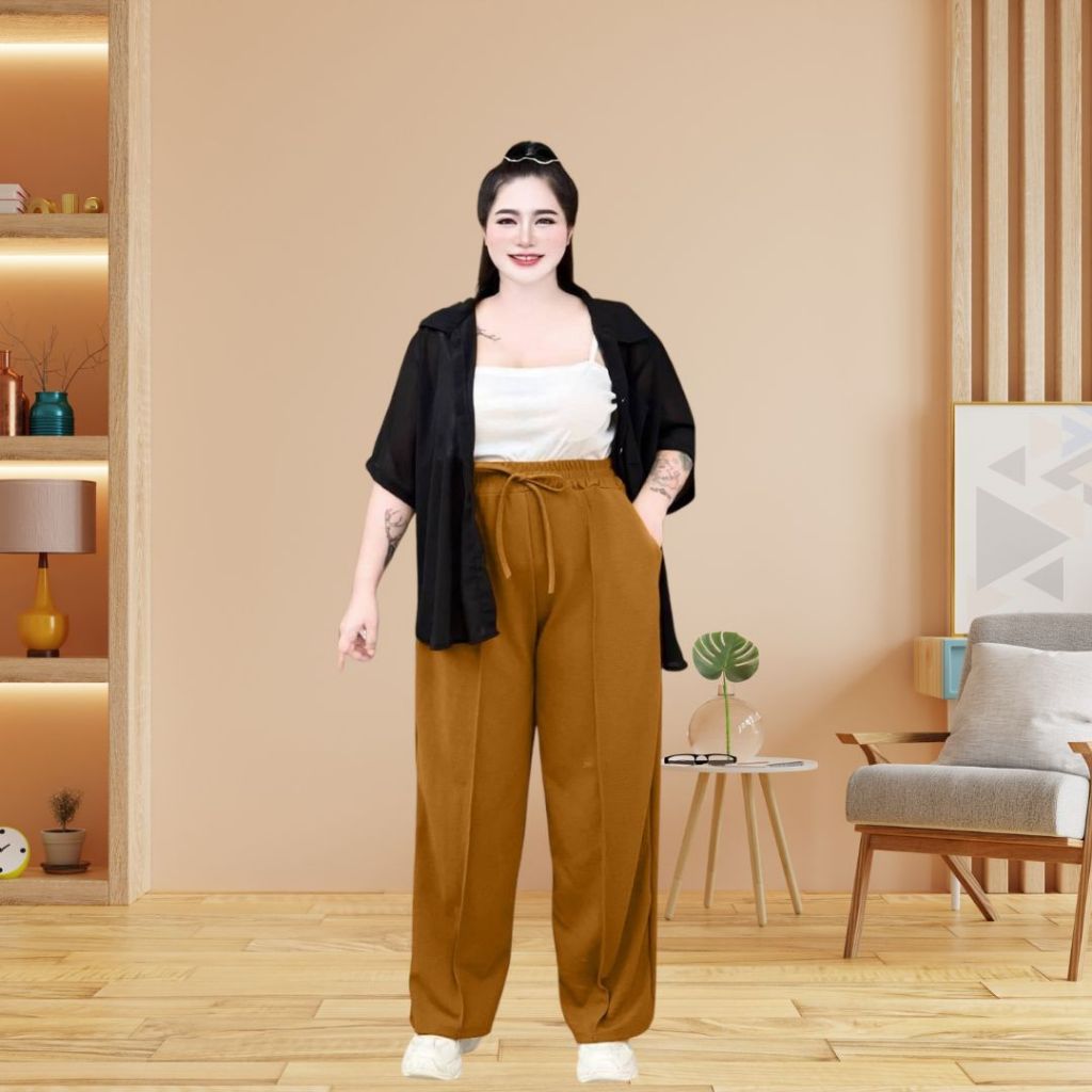 A11กางเกงตีเกล็ดหน้า ทรงกระบอกเอว 28-50" สาวอวบใส่ได้ ผ้าวูลเวฟ ยืดใส่สบาย สไตล์สาวอวบ