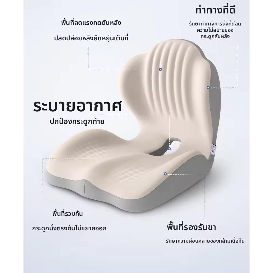 ที่นั่งสำนักงานแบบมีแผ่นรองหลังเมมโมรี่โฟม ออกแบบตามหลักสรีรศาสตร์เพื่อรองรับหลังและสะโพก ใช้ในสำนักงานหรือบ้าน