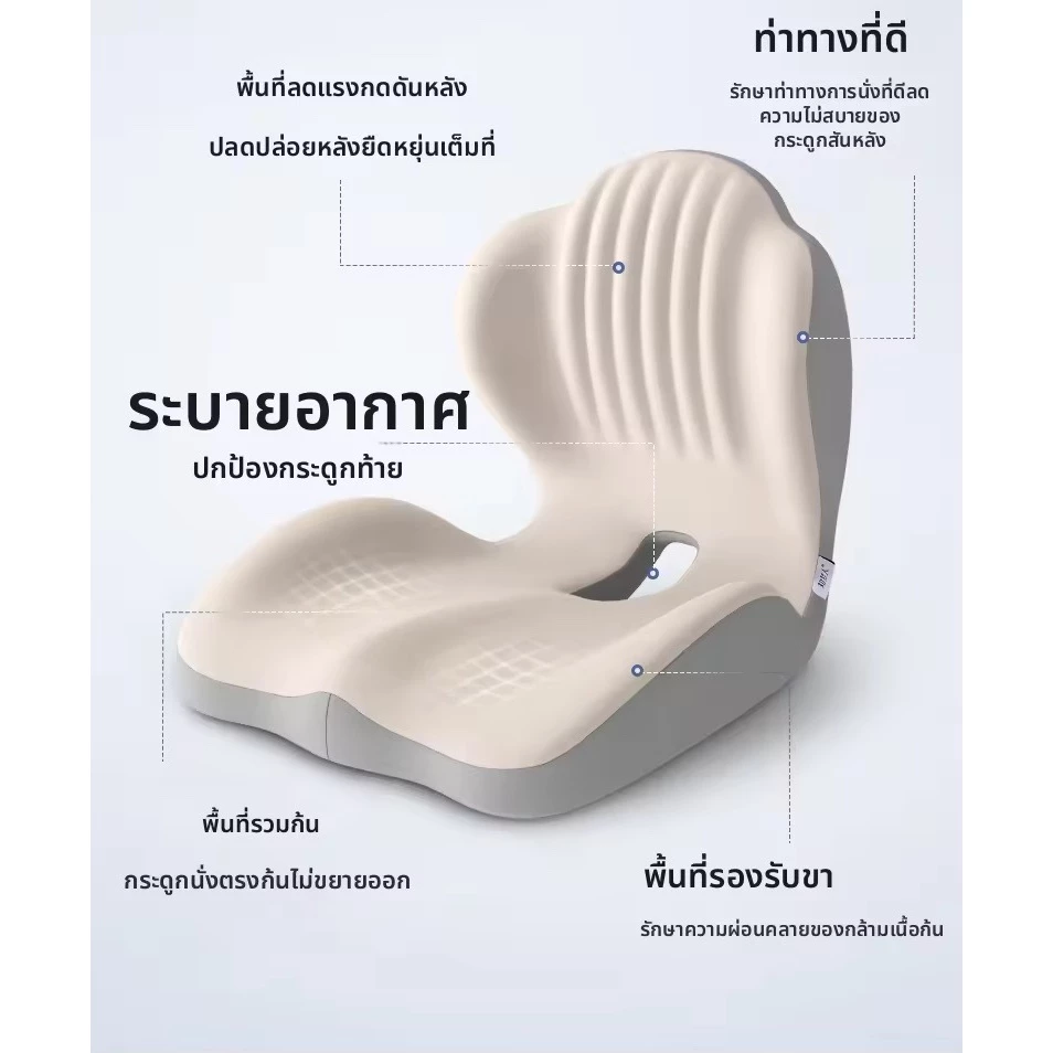 ที่นั่งสำนักงานแบบมีแผ่นรองหลังเมมโมรี่โฟม ออกแบบตามหลักสรีรศาสตร์เพื่อรองรับหลังและสะโพก ใช้ในสำนักงานหรือบ้าน