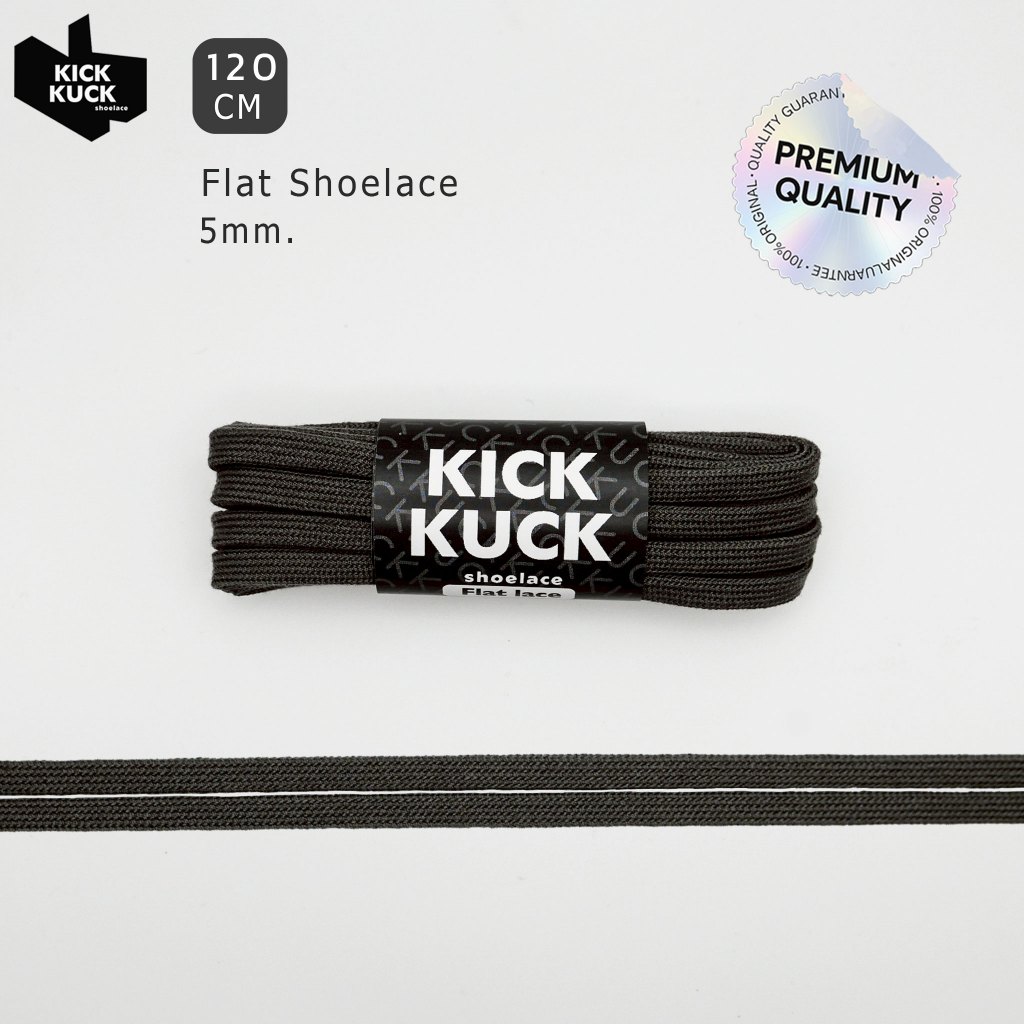 (แน่น2ชั้น เล็กเฉียบ 5mm.) เชือกรองเท้าสีถ่าน (KICKKUCK) สำหรับรองเท้าวิ่งและกีฬา ทรงแบน FLAT LACE ยาว 120cm.มาตรฐาน
